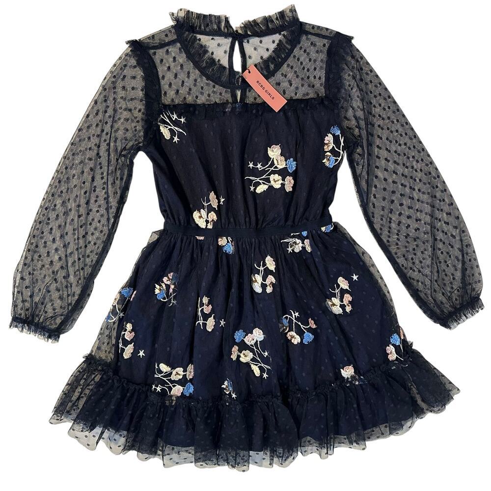 NWT BCBG Floral Lace Embroidered Dress in Evening Blue Girls 10